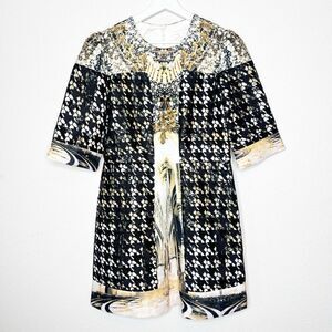 Caizih Juang Roman City Black Sequin Houndstooth Lace Jewel Print Dress 13